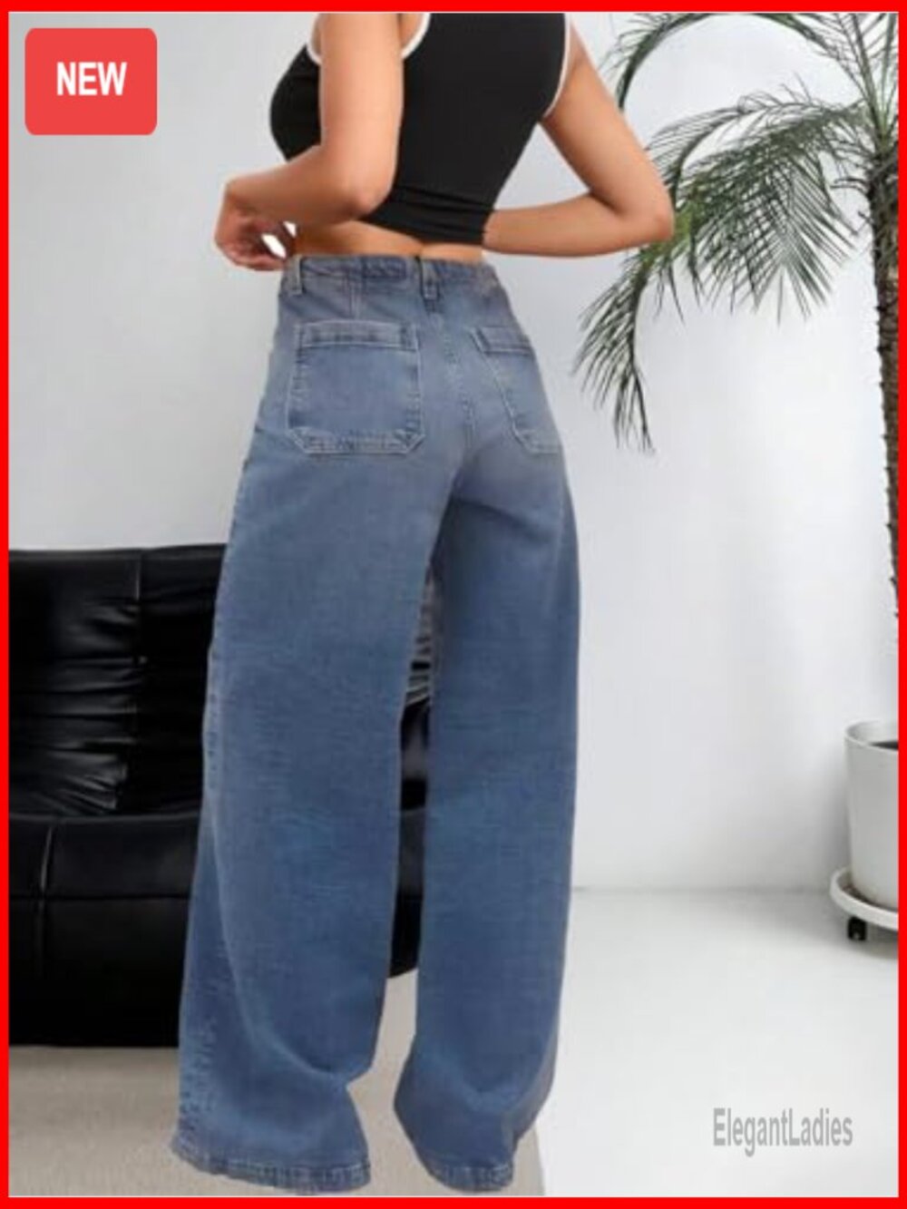 High Waisted Wide Leg Stretchy Jeans Straight Pants Boyfriend Baggy - Picture 4 of 4